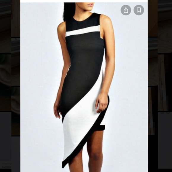 None Dresses & Skirts - 3/$30 Black and white fitted asymmetrical dress